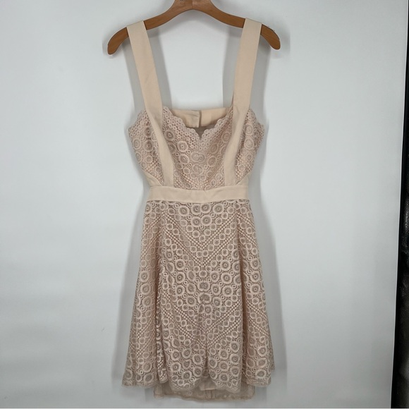 SOLD BCBGMaxAzria NEW Beige Silver Alena Lace Mini Dress - Picture 2 of 9